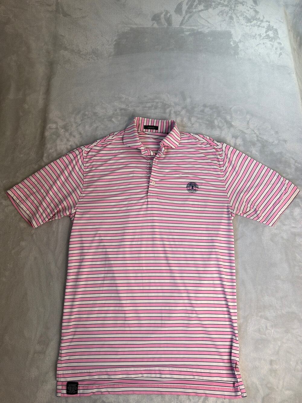Turtleson Men's Performance Golf Polo Shirt Pink White Striped Logo Size Small